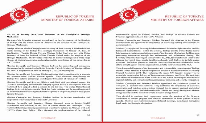 Joint Statement on the Türkiye-U.S. Strategic Mechanism